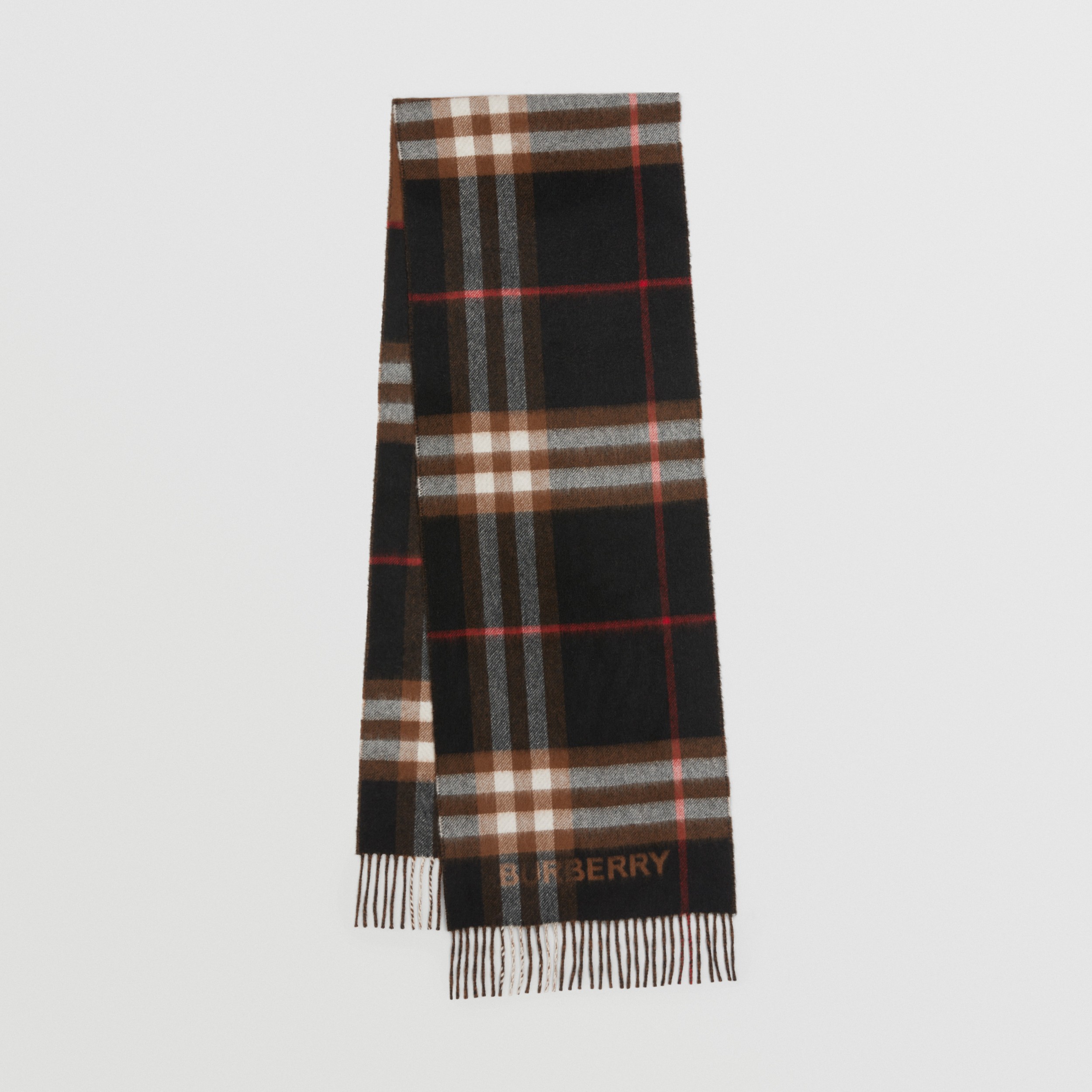 Contrast Check Cashmere Scarf in Dark Birch Brown/black | Burberry® Official