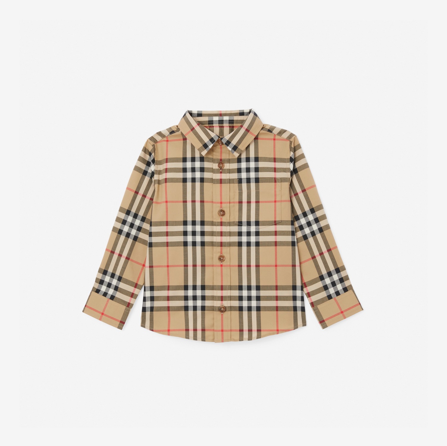 Camisa de algodão stretch com estampa Vintage Check (Bege Clássico) - Crianças | Burberry® oficial