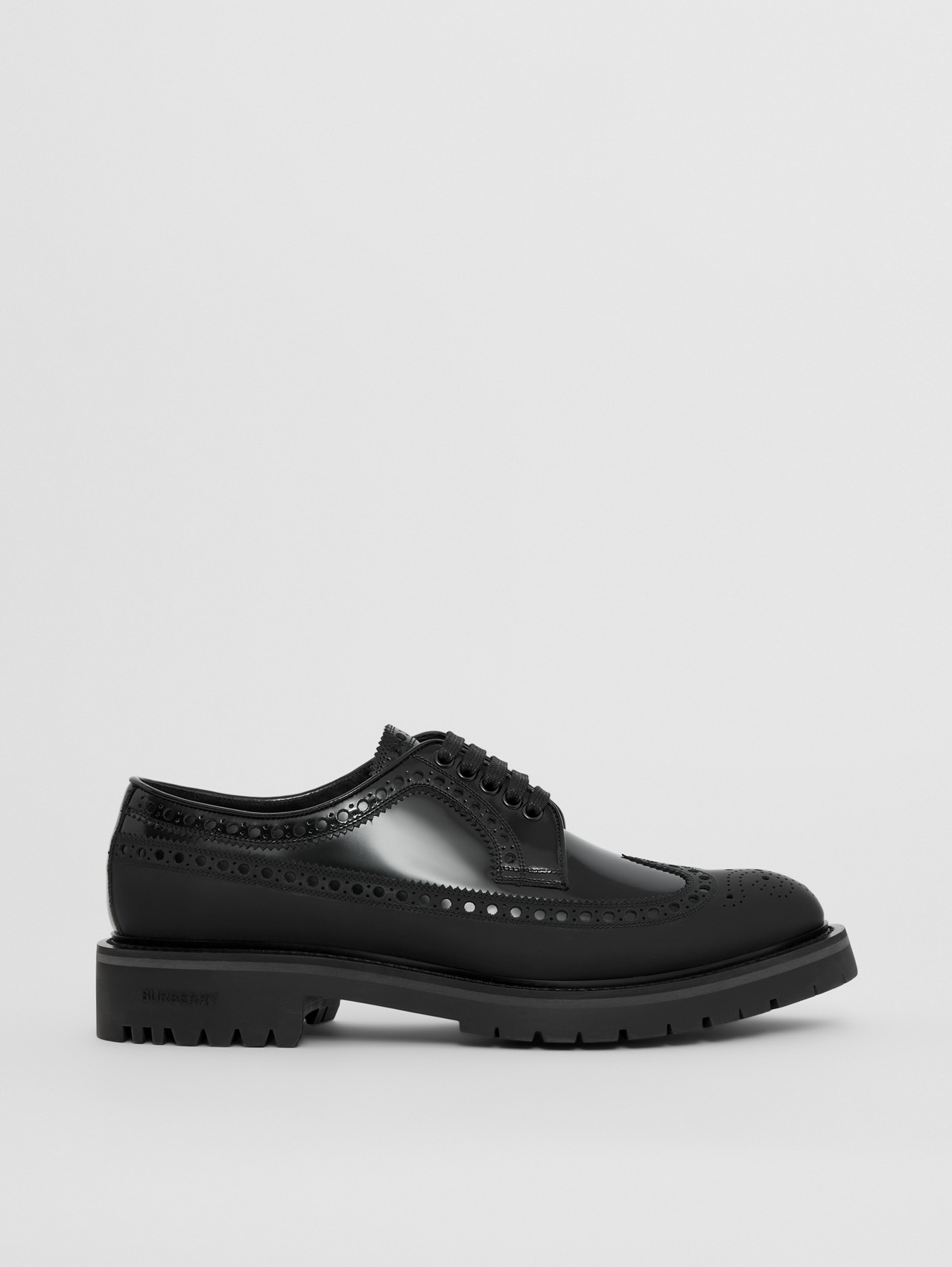 Brogue Detail Leather Derby Shoes in Black