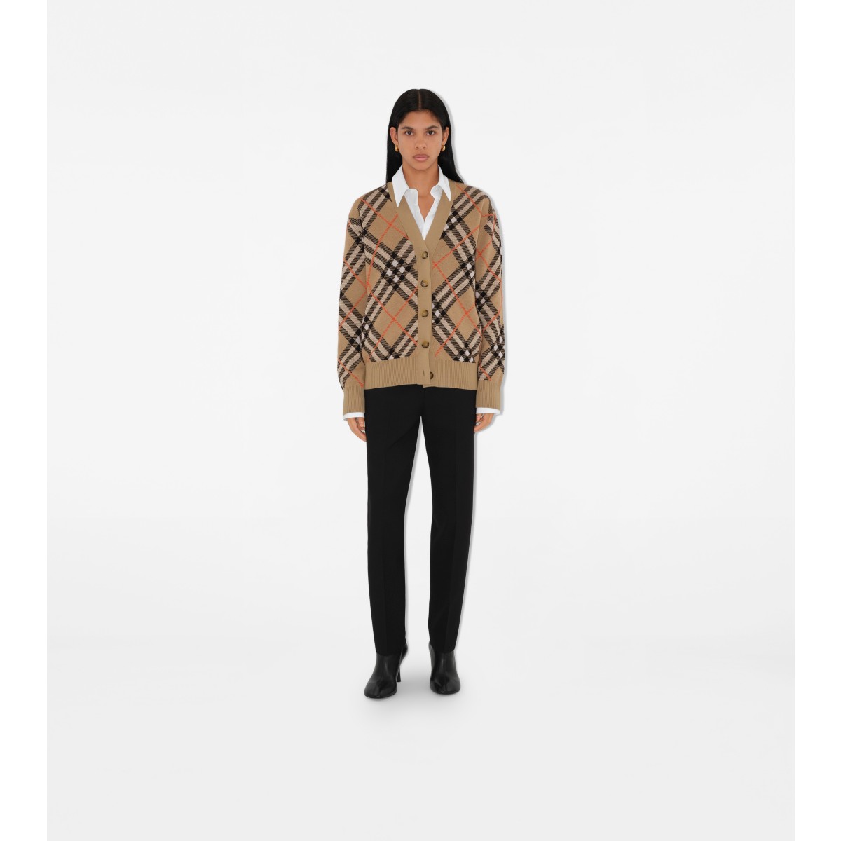  Check Wool Mohair Blend Cardigan