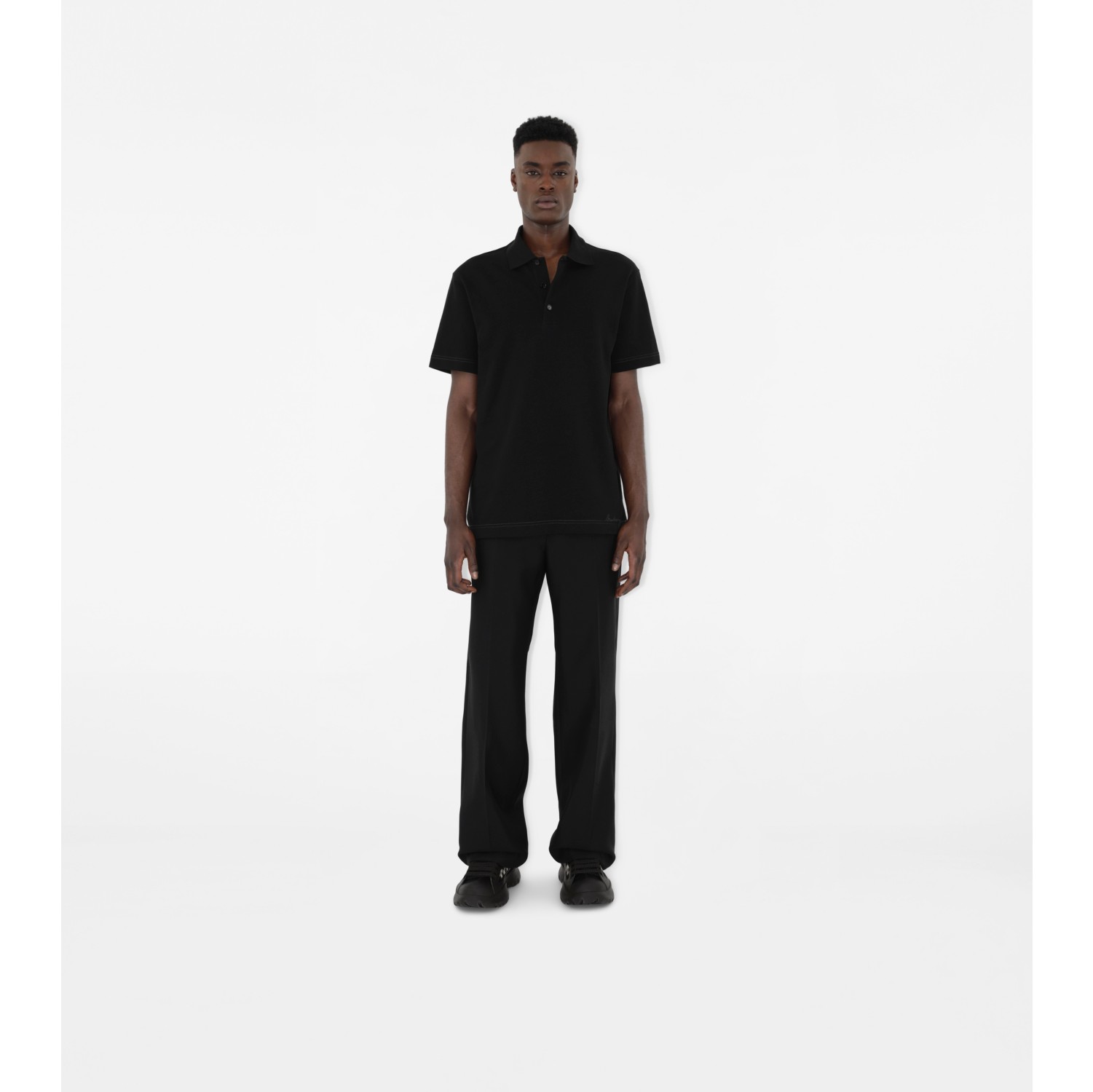 Cotton Polo Shirt in Black Men Burberry Official