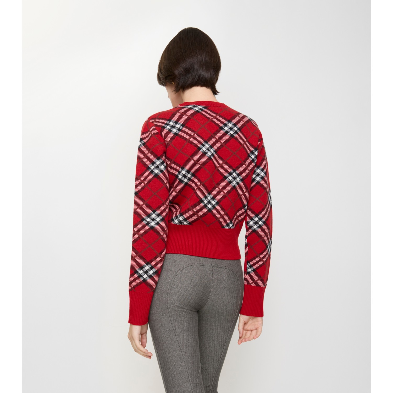 Check Wool Cashmere Blend Sweater in Post red - Women | Burberry® Official