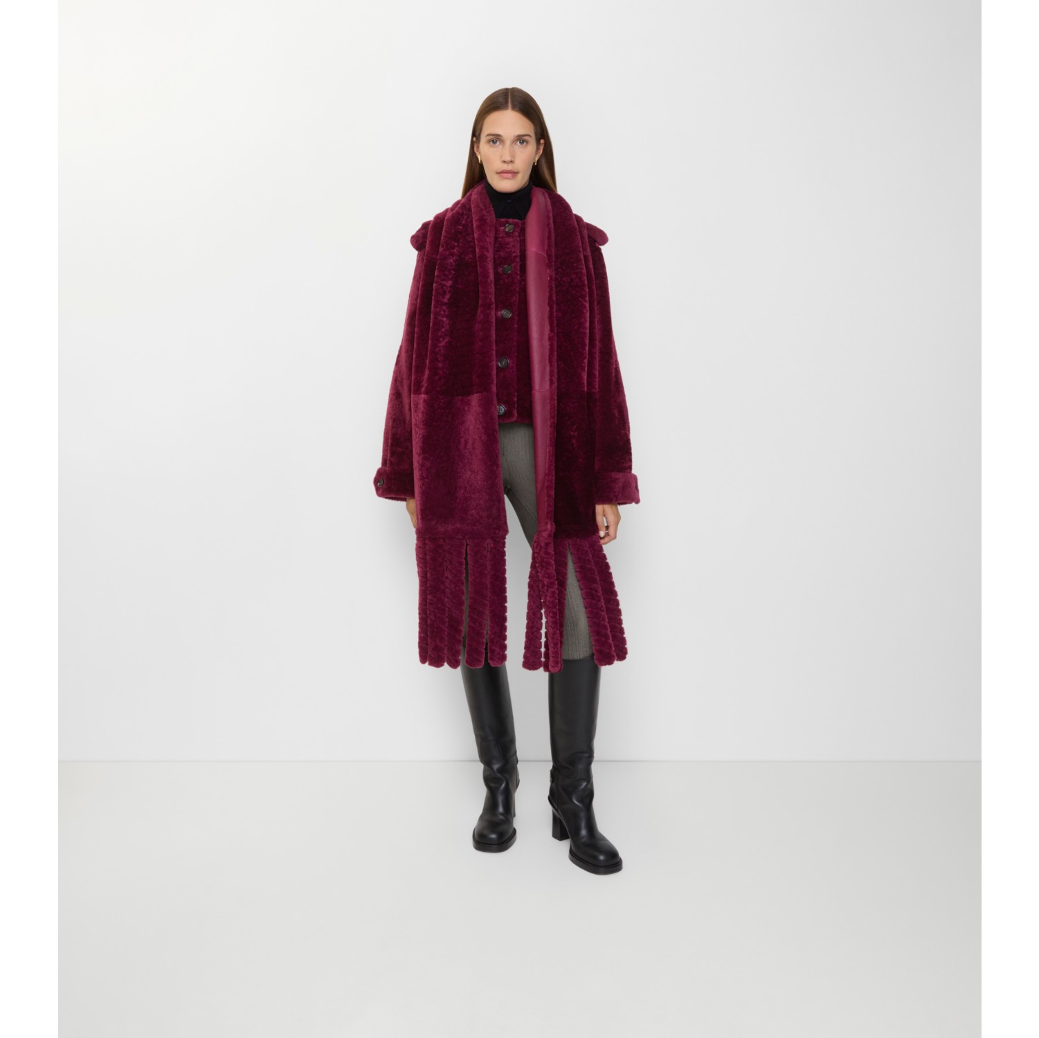Jaqueta de shearling com cachecol removível