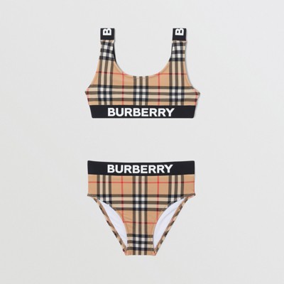 Logo Print Vintage Check Bikini in Archive Beige | Burberry® Official