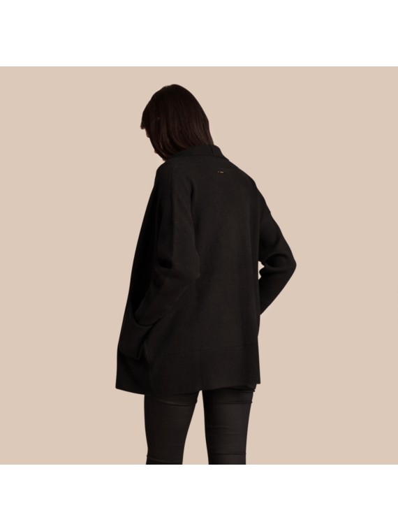 Cashmere and Cotton Blend Shawl Cardigan Black Burberry