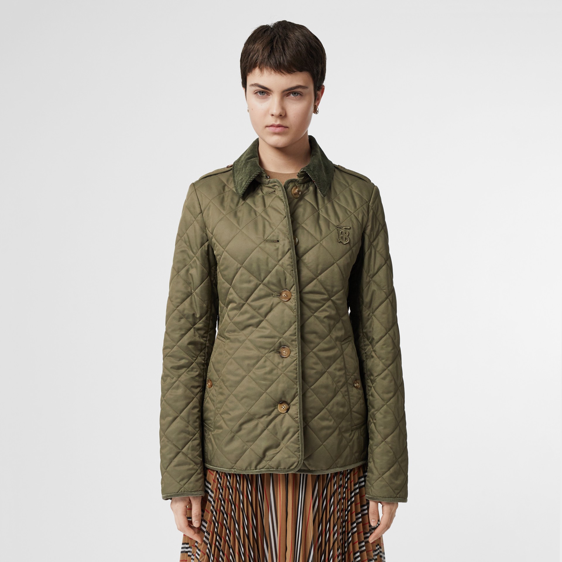 Monogram Motif Diamond Quilted Jacket in Olive Green - Women | Burberry ...