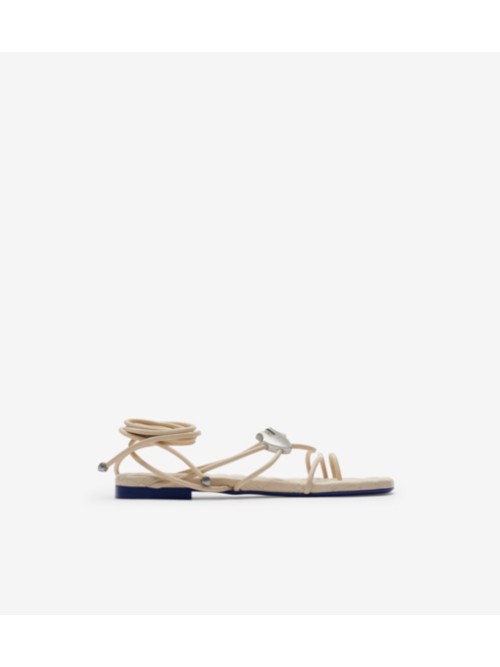 Shop Burberry Leather Ivy Shield Sandals In Soap