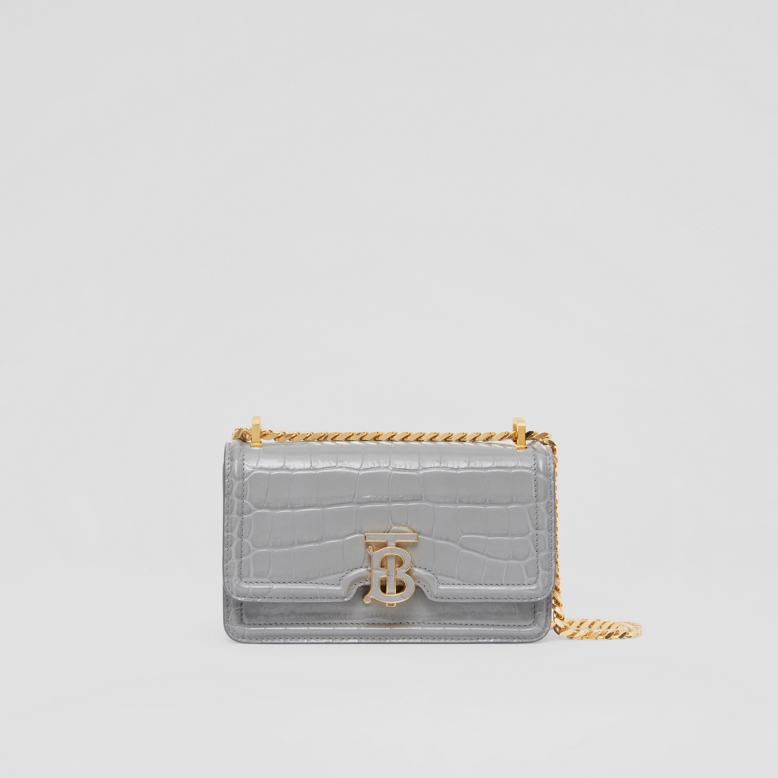 Embossed Leather Mini Chain TB Bag in Cloud Grey - Women | Burberry® Official Embossed Leather Mini Chain TB Bag in Cloud Grey - Women | Burberry® Official