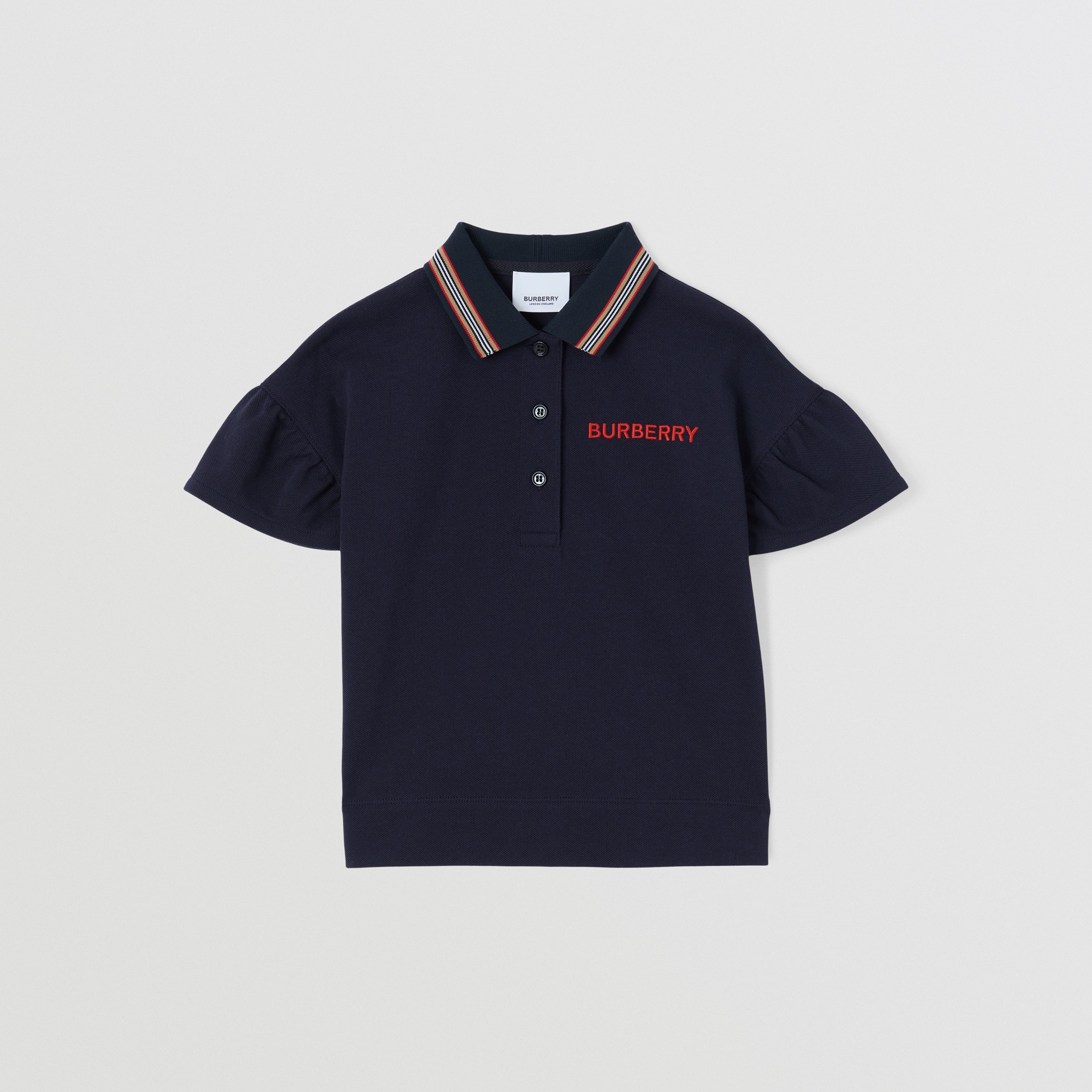 Baumwollpiqué-Poloshirt mit Streifendetail (Mitternachtsblau) | Burberry® - 1