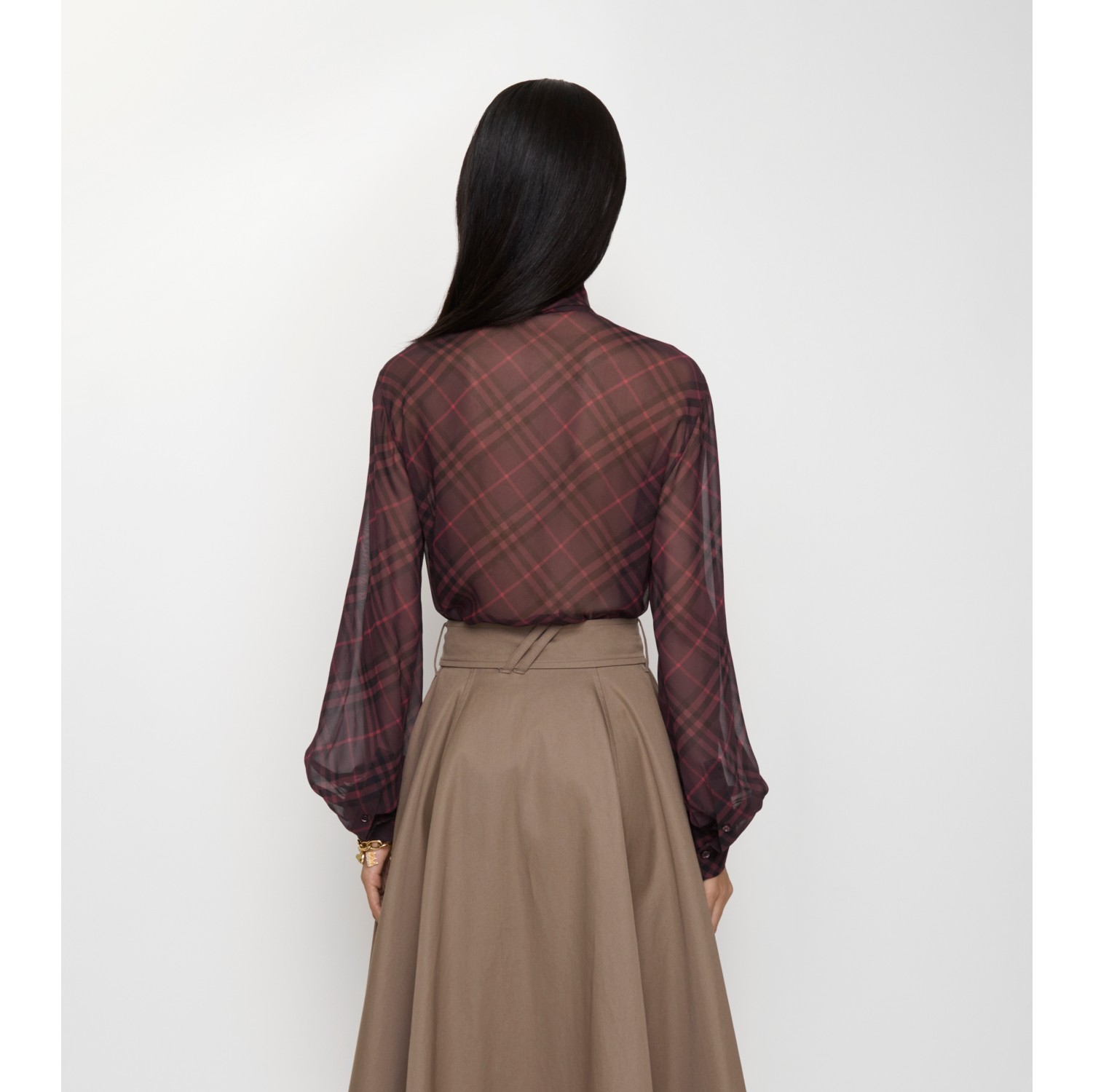 Check Silk Scarf Blouse