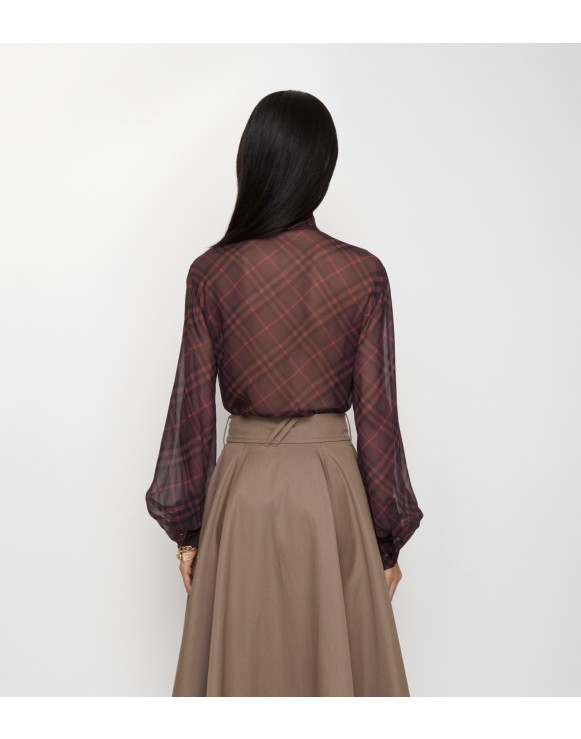 Check Silk Scarf Blouse