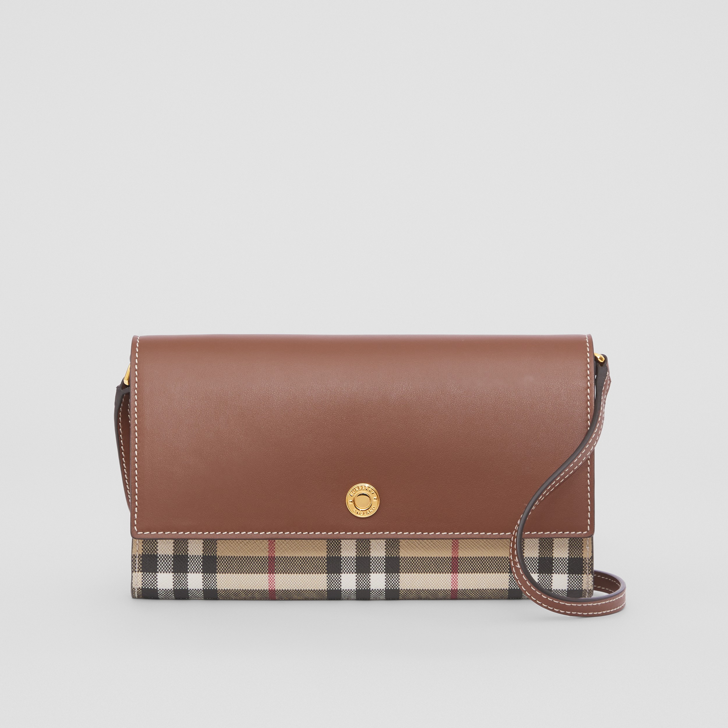 Check and Leather Wallet with Detachable Strap in Archive Beige/tan - Women | Burberry® Official - 1