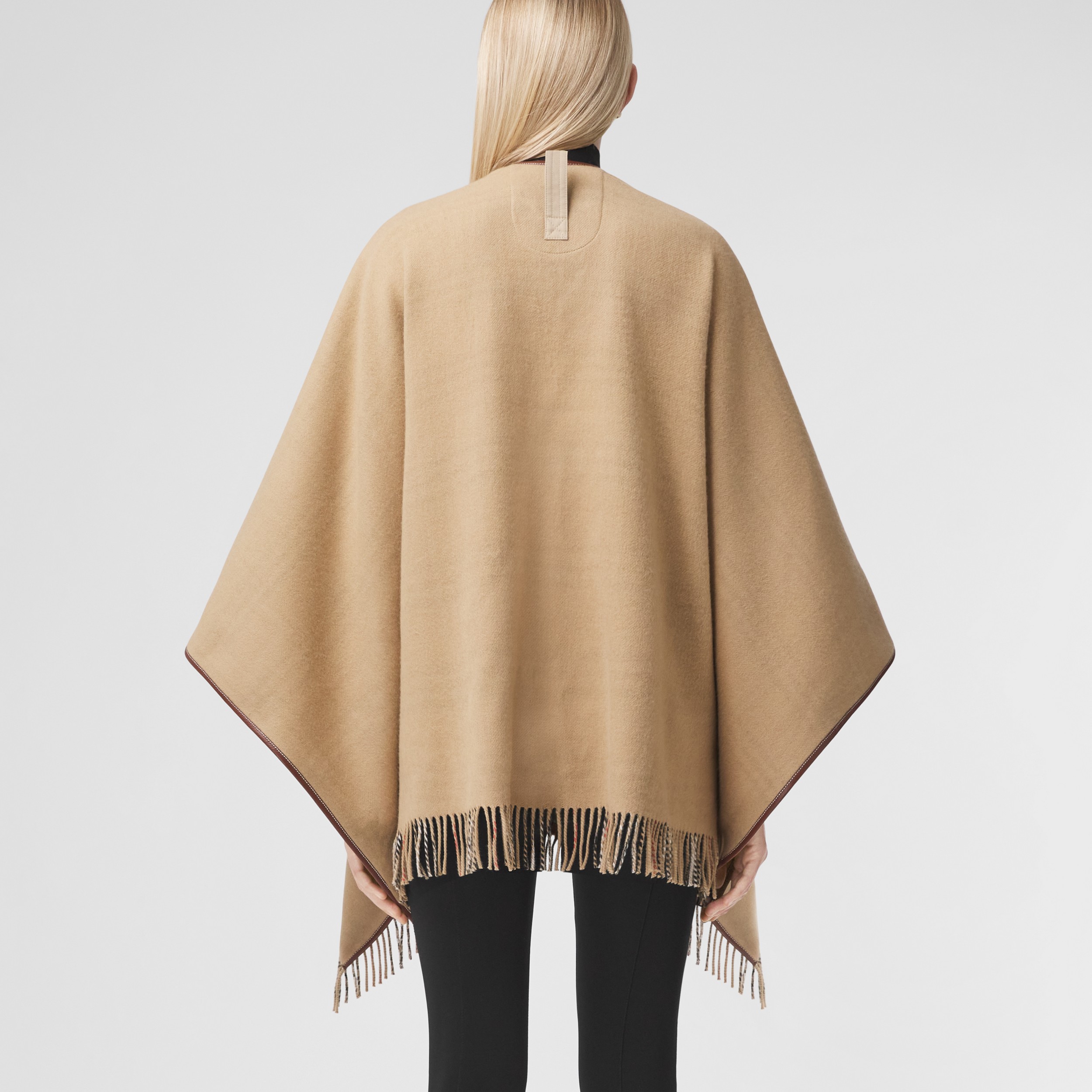 Reversible Vintage Check Wool Cashmere Cape in Archive Beige - Women | Burberry® Official - 3