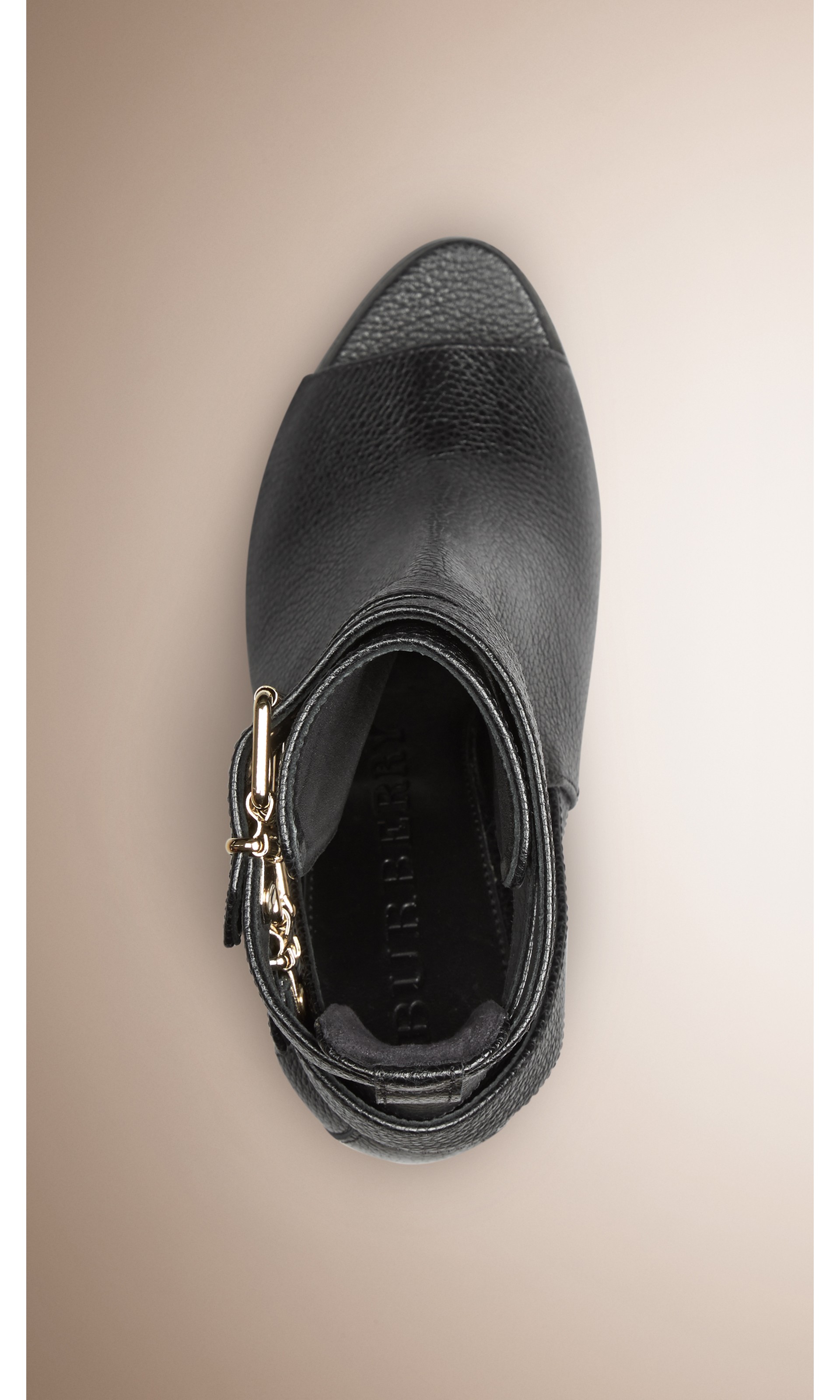 buckle peep toe ankle boot