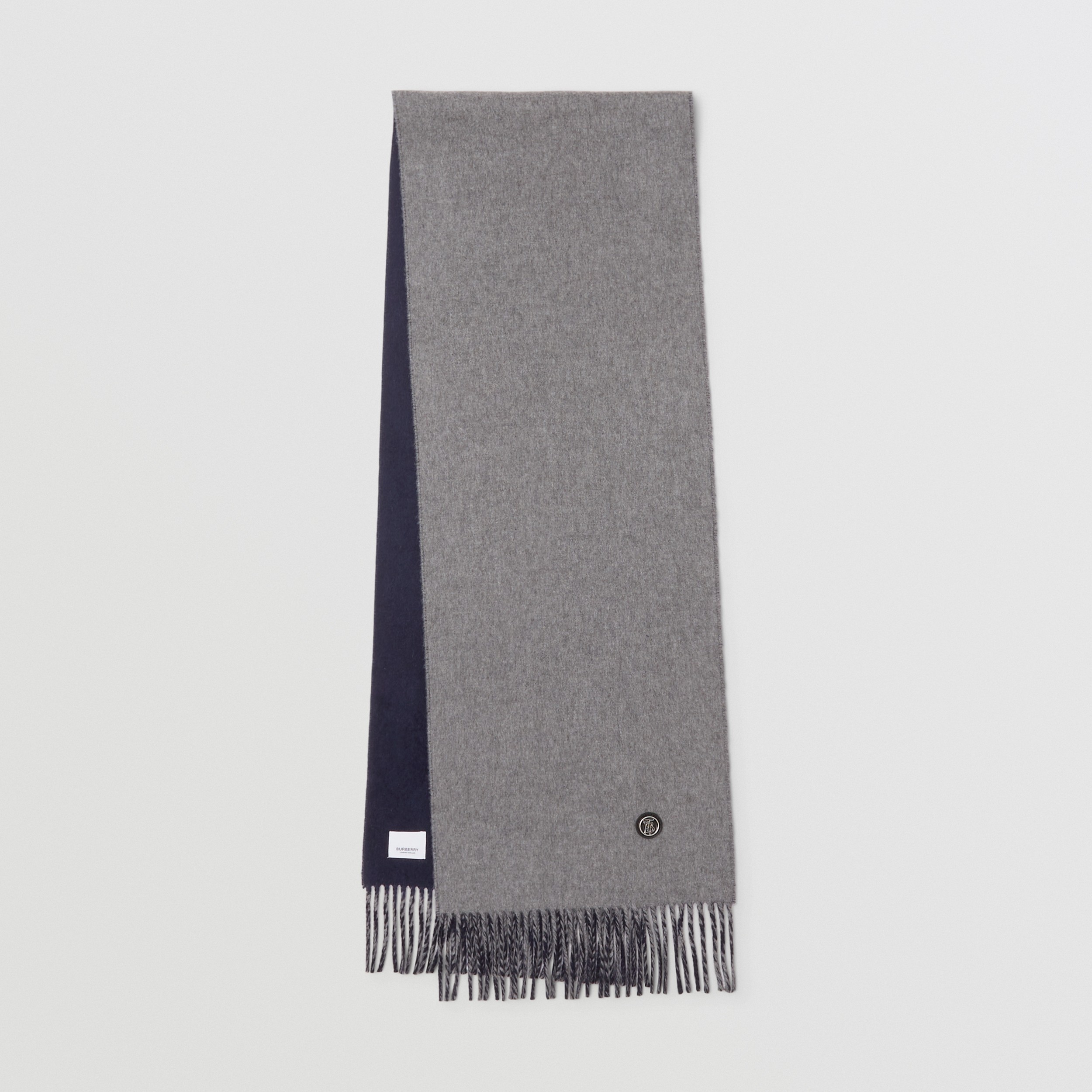 Reversible Monogram Motif Cashmere Scarf in Mid Grey/navy | Burberry® Official - 1