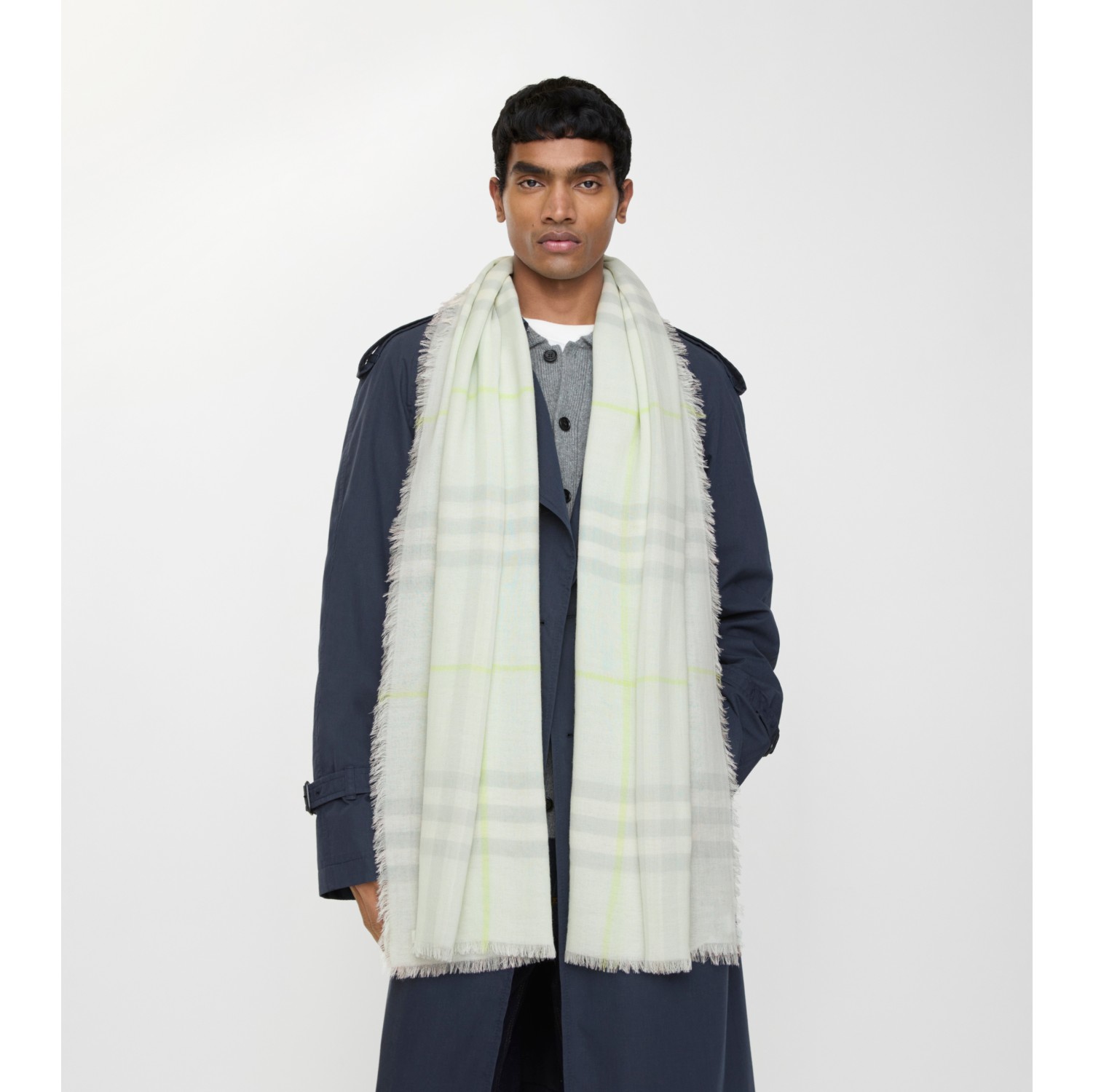 Wide Check Wool Scarf in Mint green | Burberry® Official