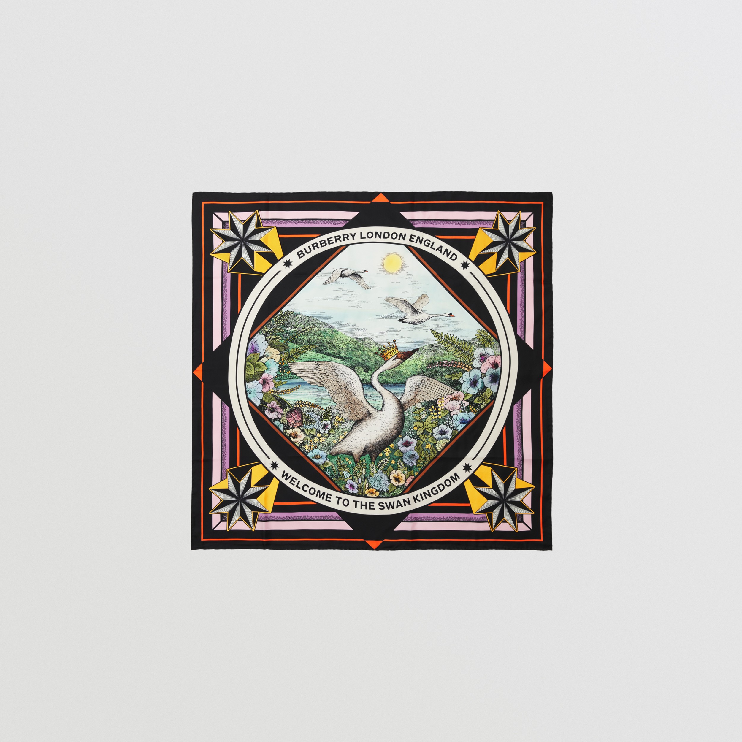 Swan Kingdom Print Silk Square Scarf in Multicolour | Burberry® Official - 1