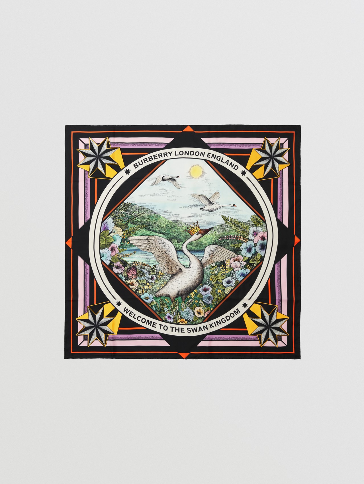 Swan Kingdom Print Silk Square Scarf in Multicolour
