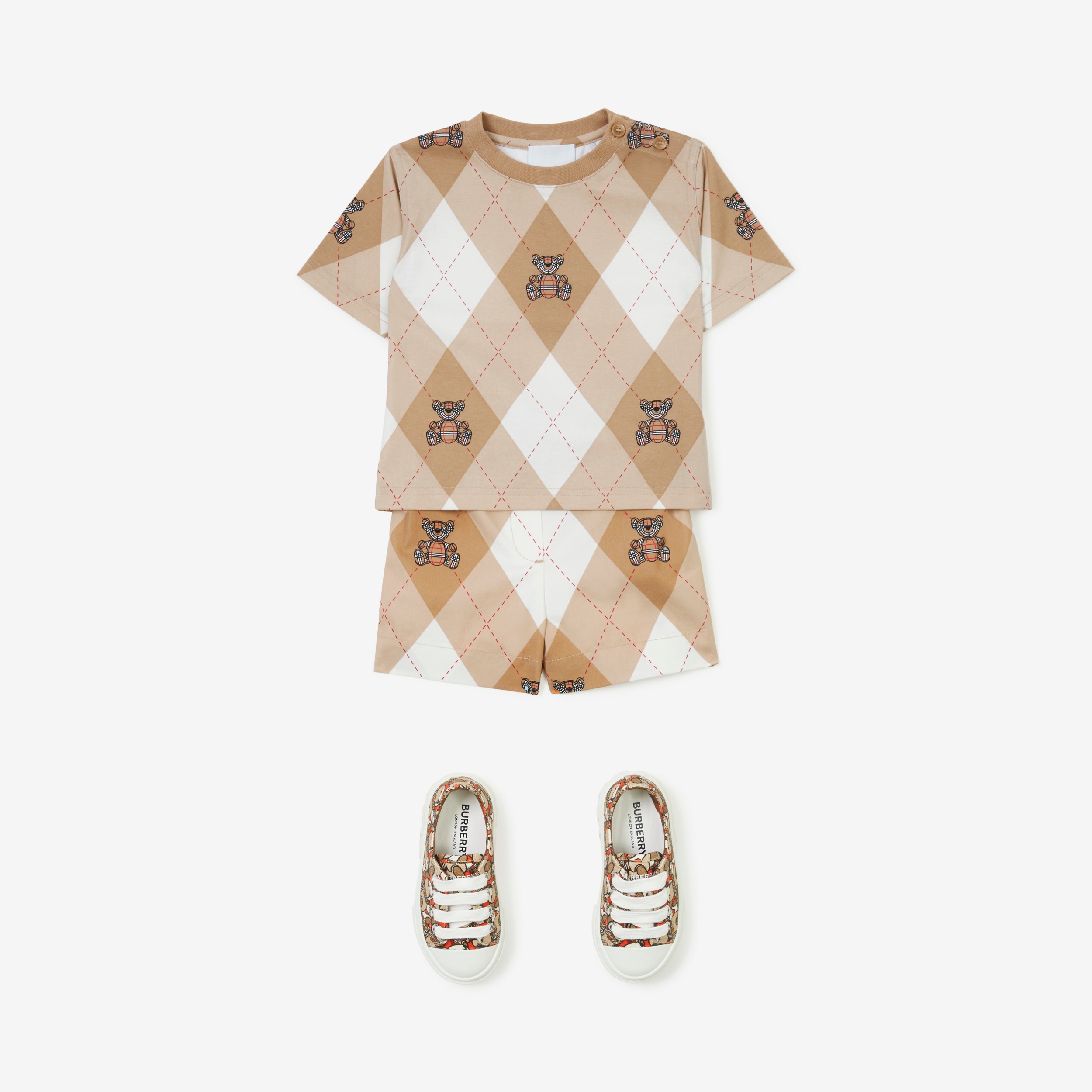 Thomas Bear Argyle Print Cotton Shorts in Soft Fawn - Children | Burberry® Official - 3