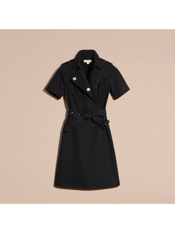 Short-sleeved Cotton Gabardine Trench Dress in Black - Women | Burberry ...