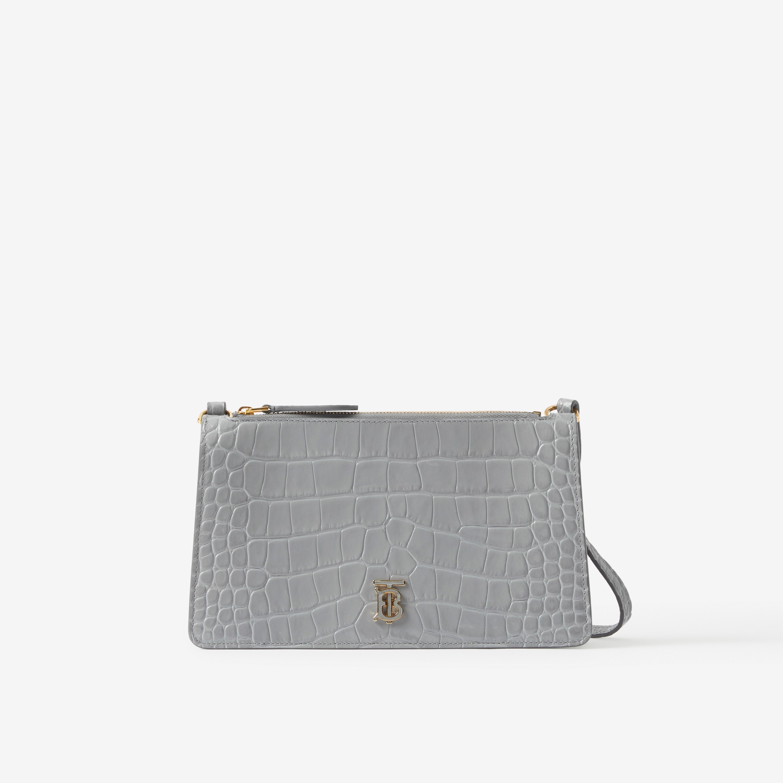 Embossed Leather Mini TB Shoulder Pouch in Cloud Grey - Women | Burberry® Official - 1