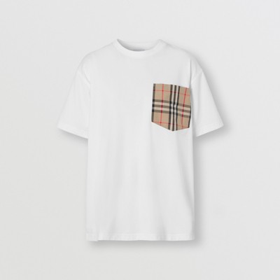 ヴィンテージチェックポケット コットン オーバ―サイズTシャツ (ホワイト) - ウィメンズ | Burberry®公式サイト