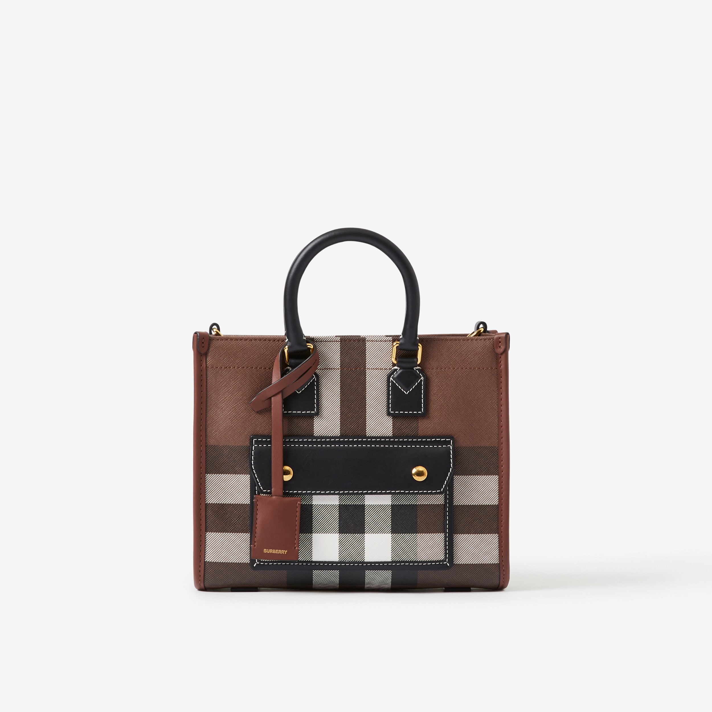 Check and Leather Mini Freya Tote in Dark Birch Brown - Women | Burberry® Official - 1