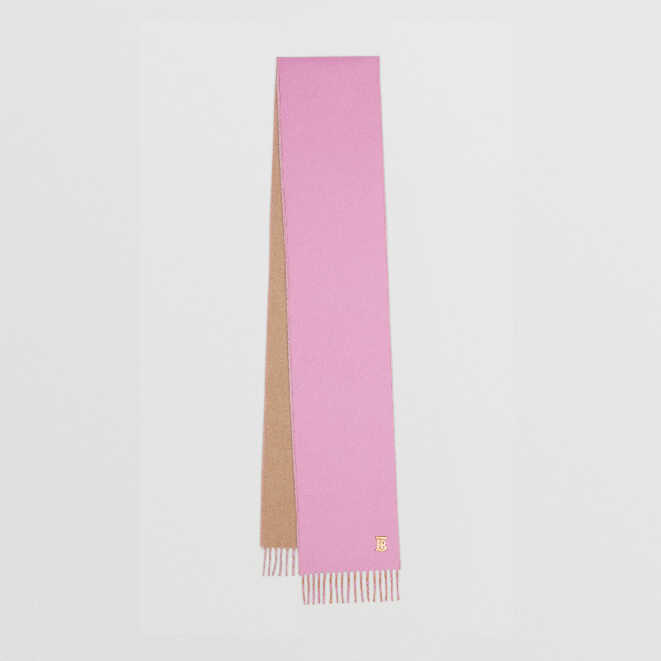 双面两用专属标识羊绒围巾 (樱花粉色 / 驼色) | Burberry® 博柏利官网 - 1