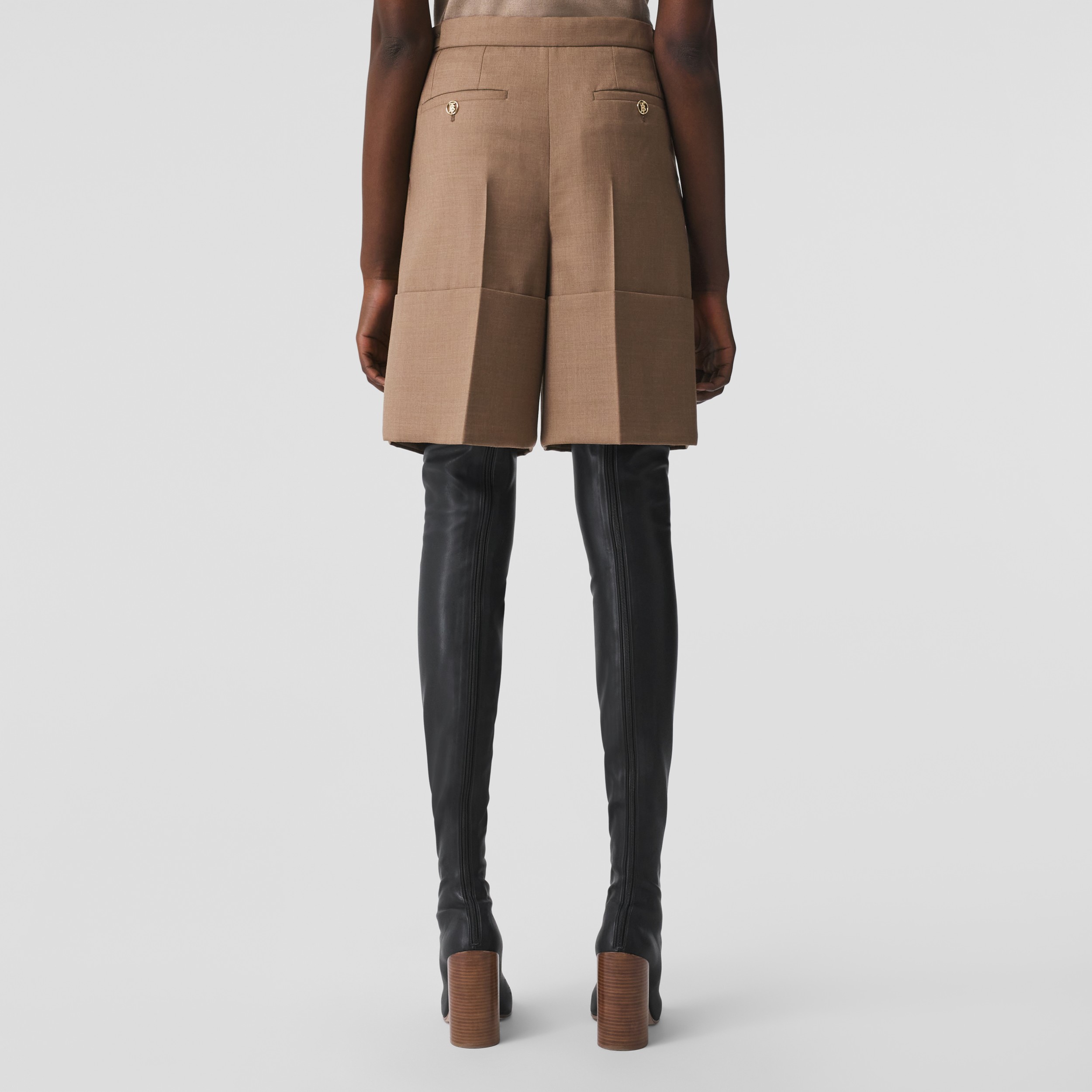 Cuff Detail Wool Tailored Shorts in Deep Taupe - Women | Burberry® Official - 3