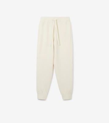 Women's Cashmere Joggers With Cable Side Seam White - Gobi Cashmere