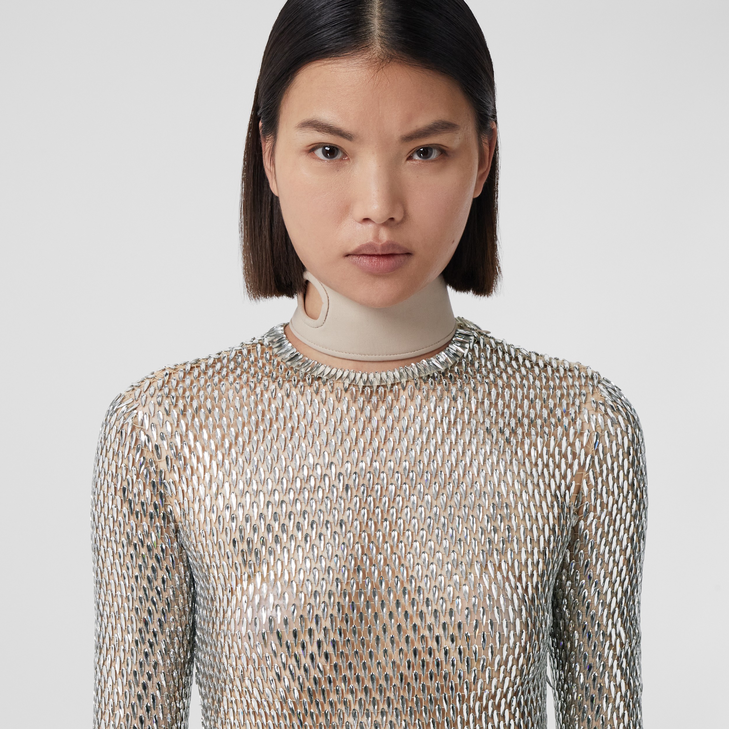 Metallic Crystal-embellished Mesh Top in Clear - Women | Burberry® Official - 2