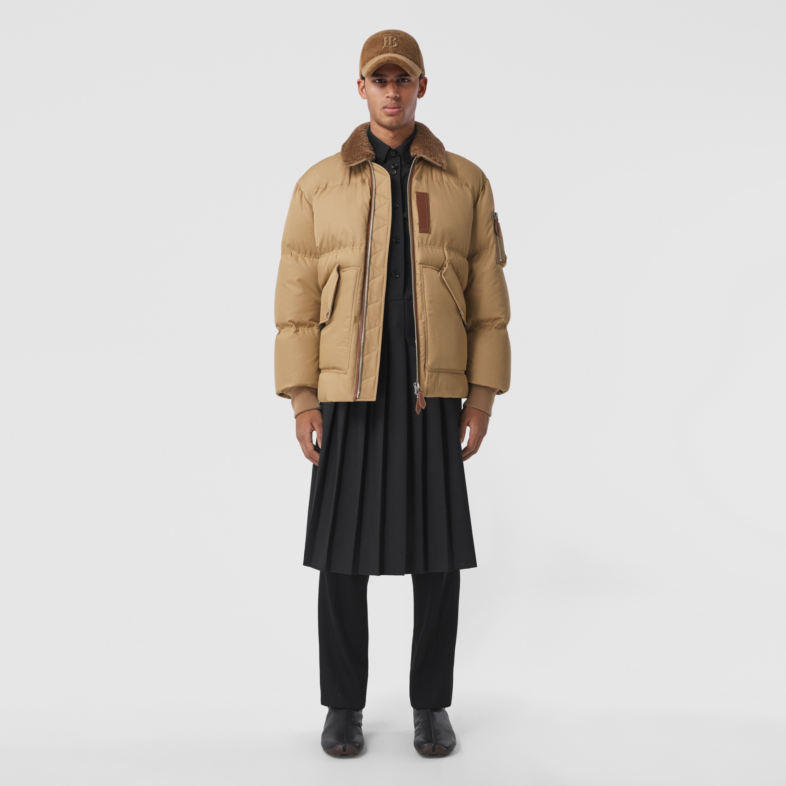 Shearling Collar Cotton Gabardine Puffer Jacket in Toasted Walnut - Men | Burberry® Official - 1