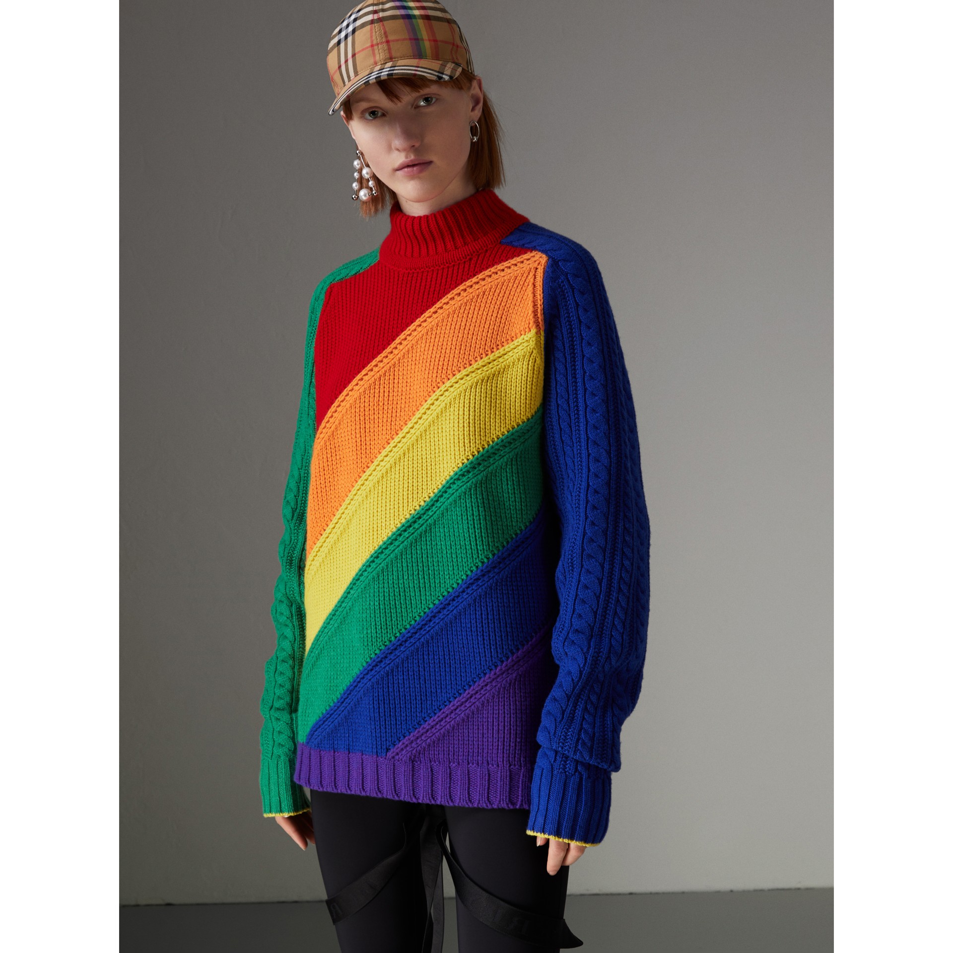 BURBERRY COLOR-BLOCK WOOL AND CASHMERE-BLEND SWEATER, MULTI | ModeSens