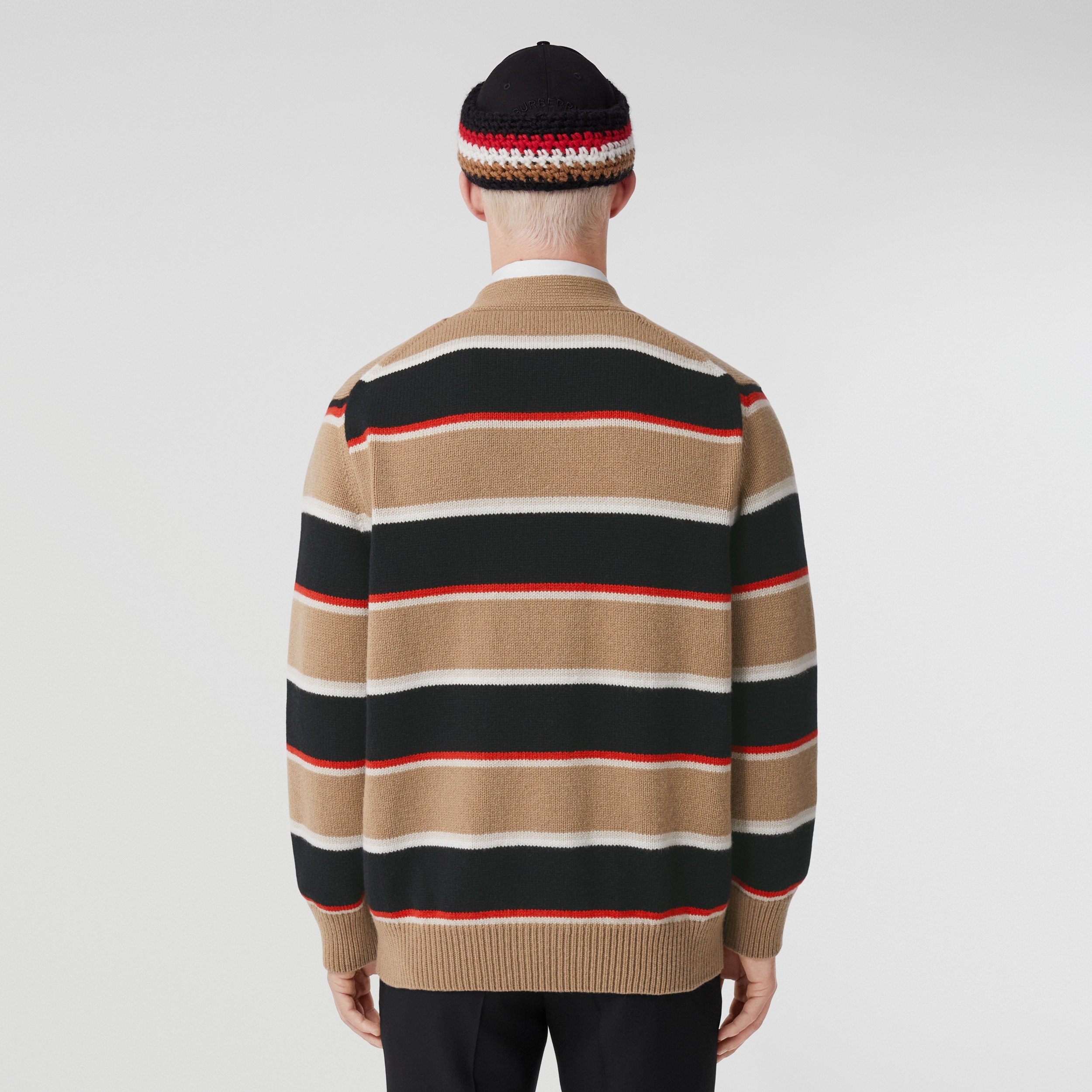 Embroidered Logo Stripe Wool Cashmere Cardigan in Camel - Men | Burberry® Official - 3