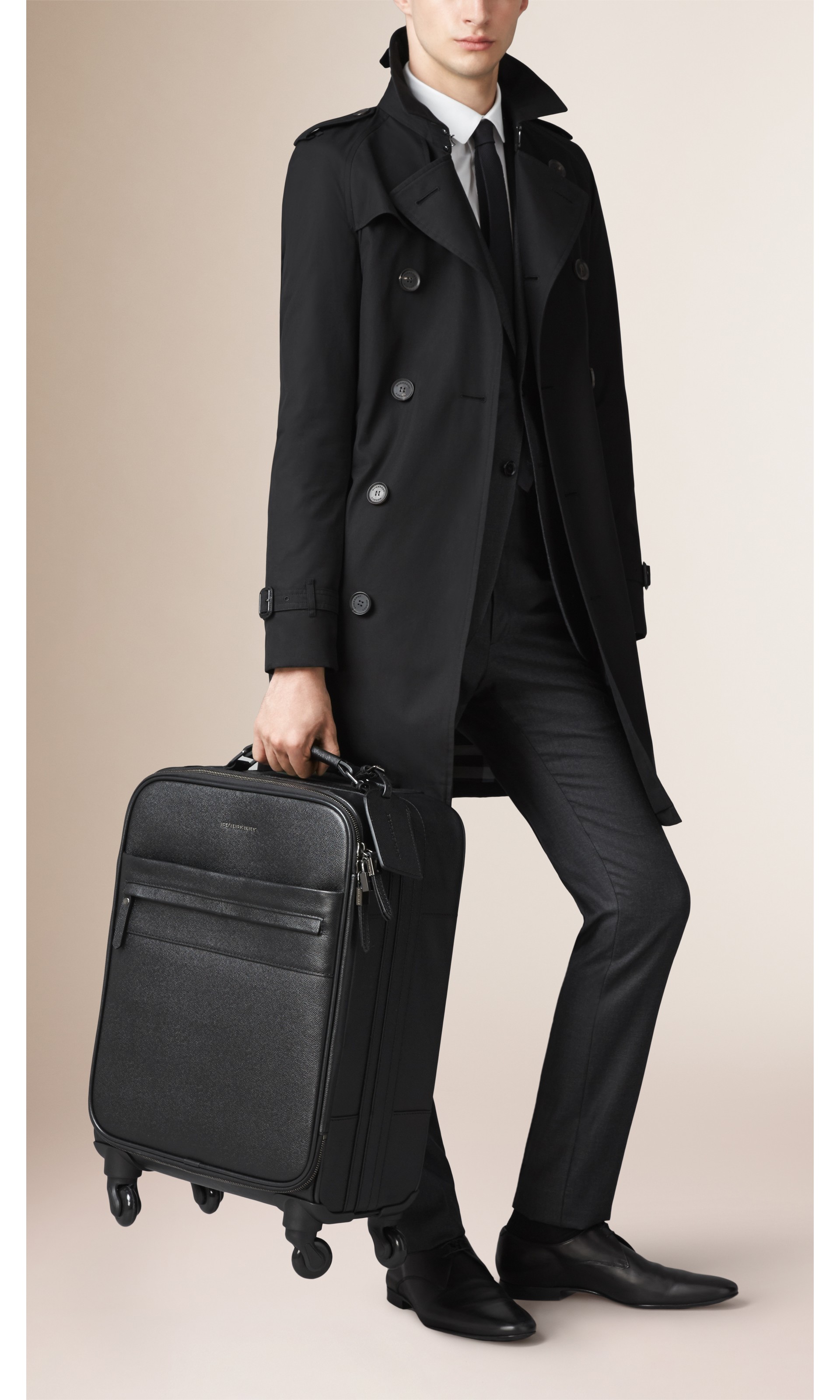 London Leather Four-Wheel Suitcase in Black - Men | Burberry United States