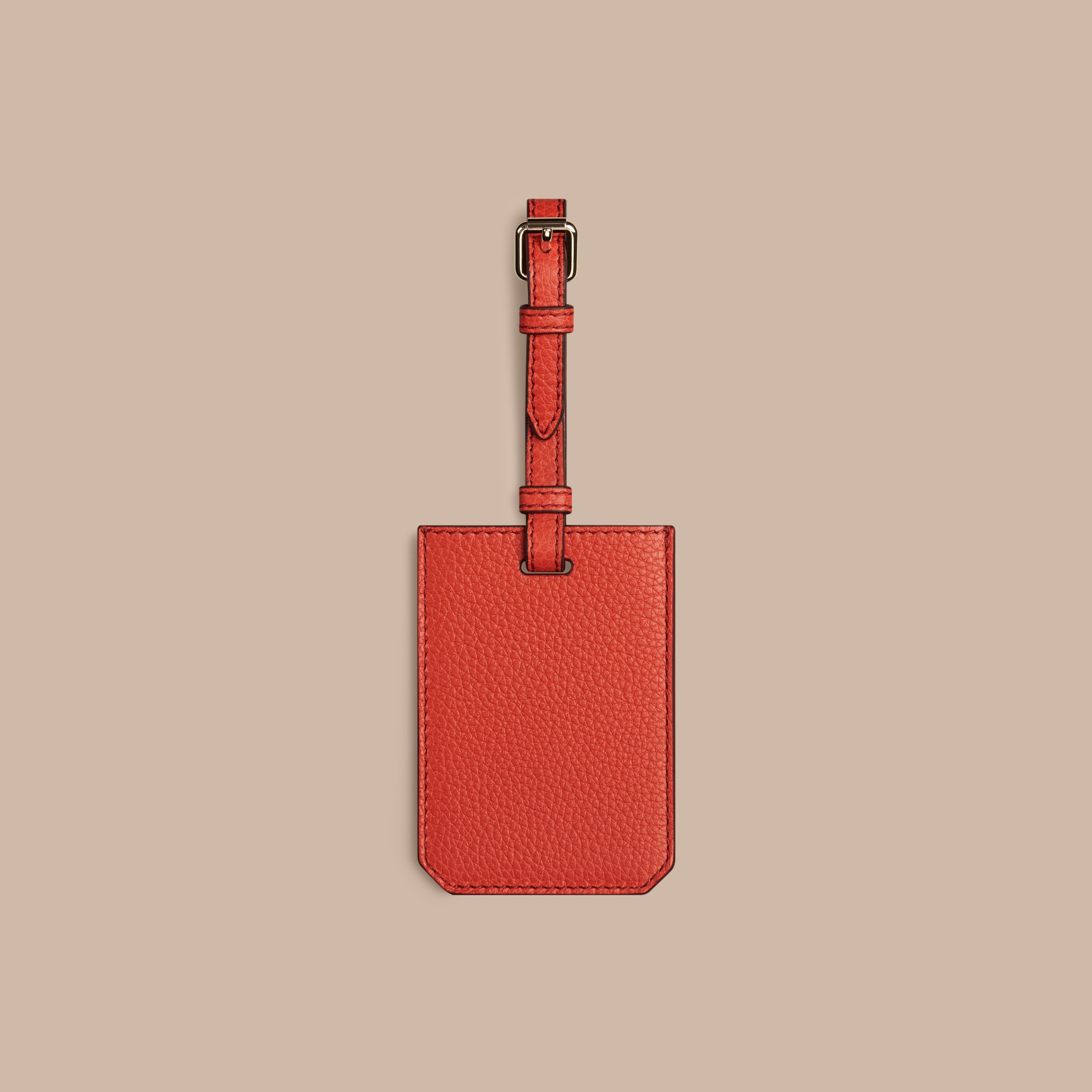 Grainy Leather Luggage Tag in Orange Red Burberry United States