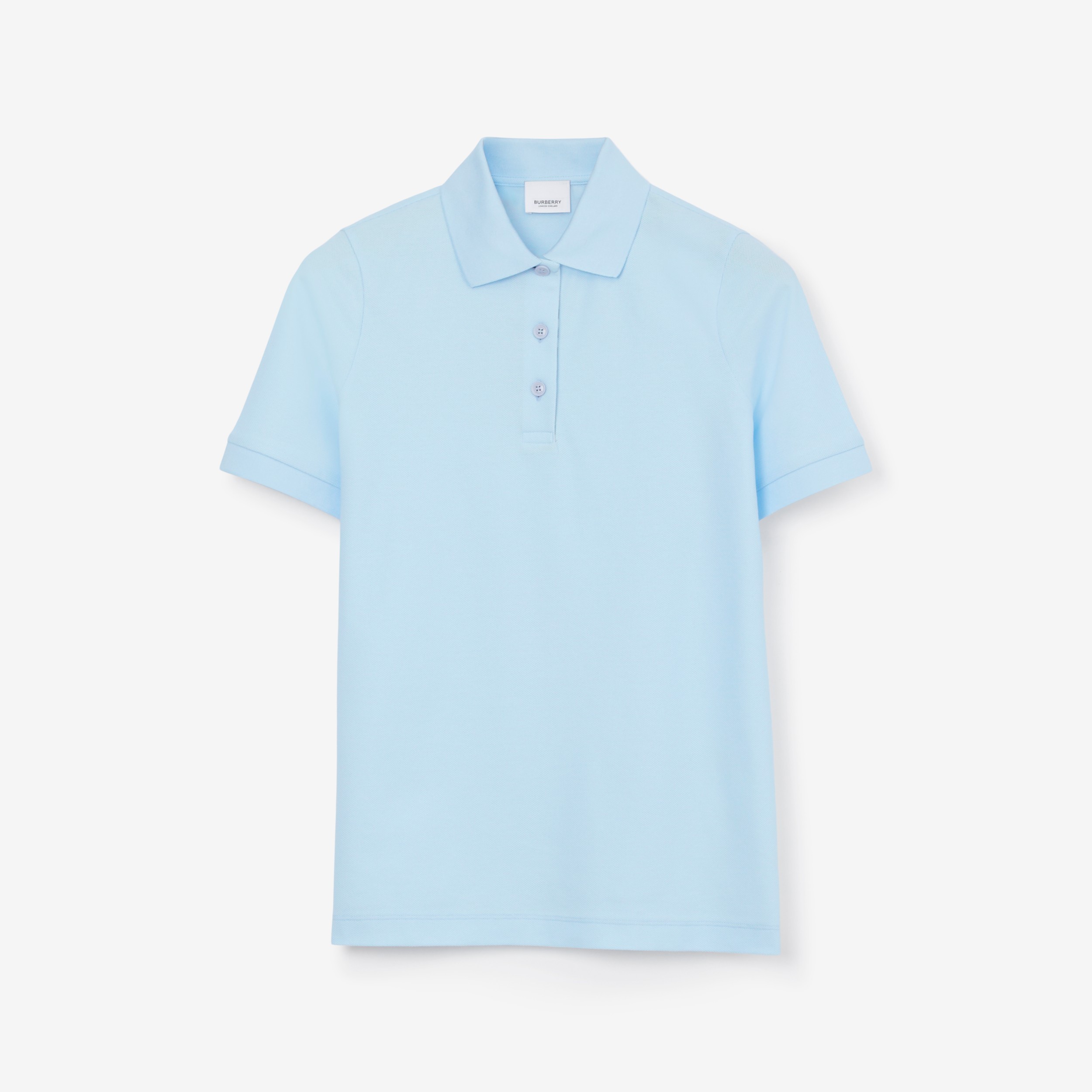 Check Placket Cotton Piqué Polo Shirt in Pale Blue - Women | Burberry®  Official