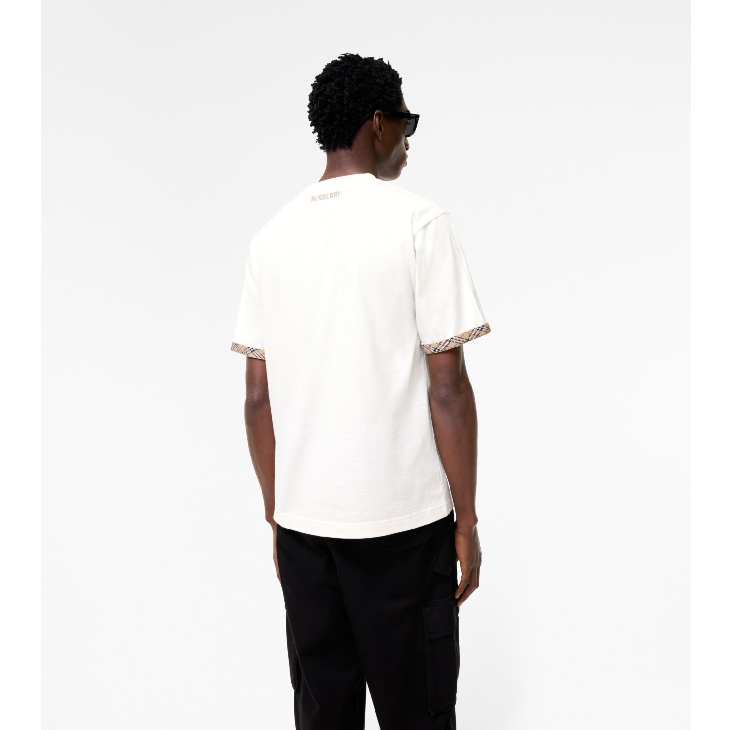 Check Trim Cotton T-shirt in Chalk white - Men | Burberry® Official