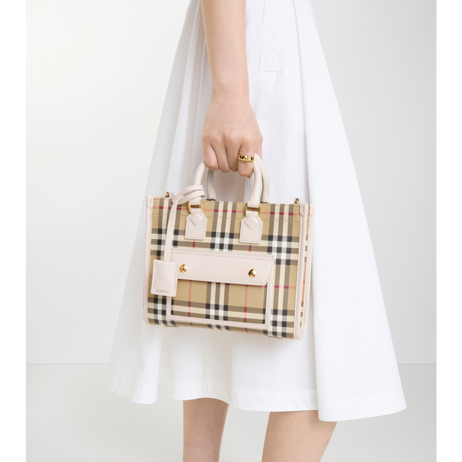Mini Freya Tote in Vintage check/soap beige - Women, Cotton, Technical | Burberry® Official
