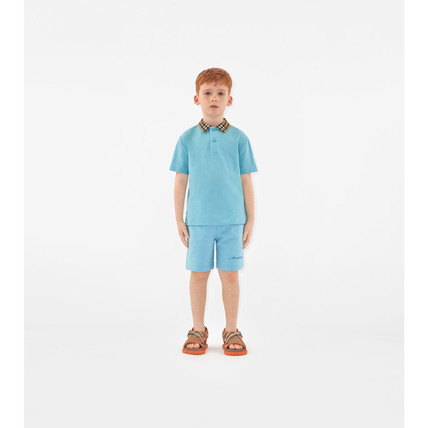 Check Collar Cotton Polo Shirt