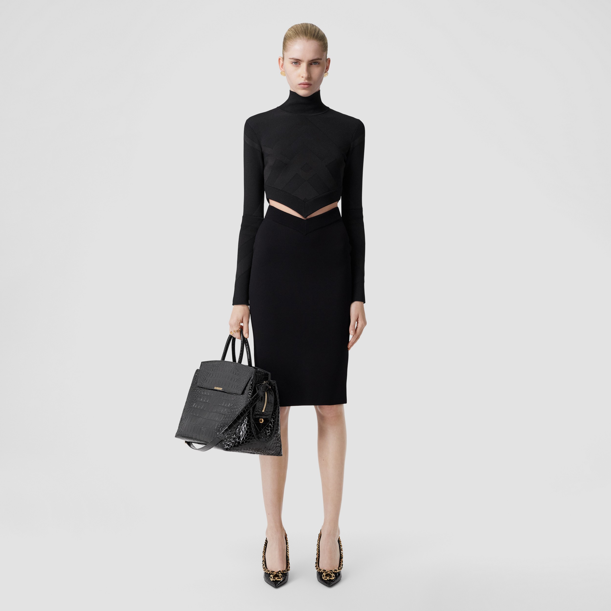粘胶纤维混纺针织铅笔裙 (黑色) - 女士 | Burberry® 博柏利官网 - 4