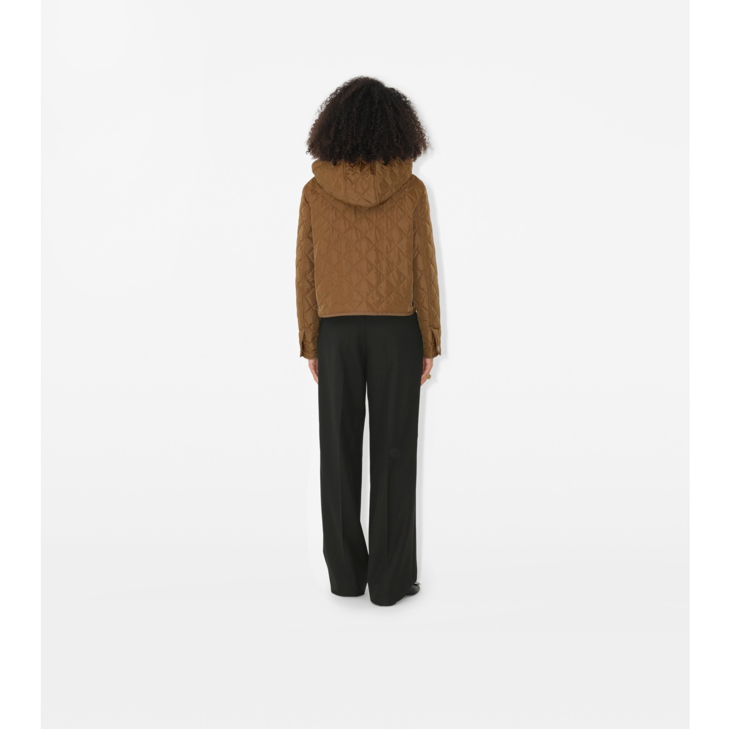 Cropped Quilted Nylon Hooded Jacket
