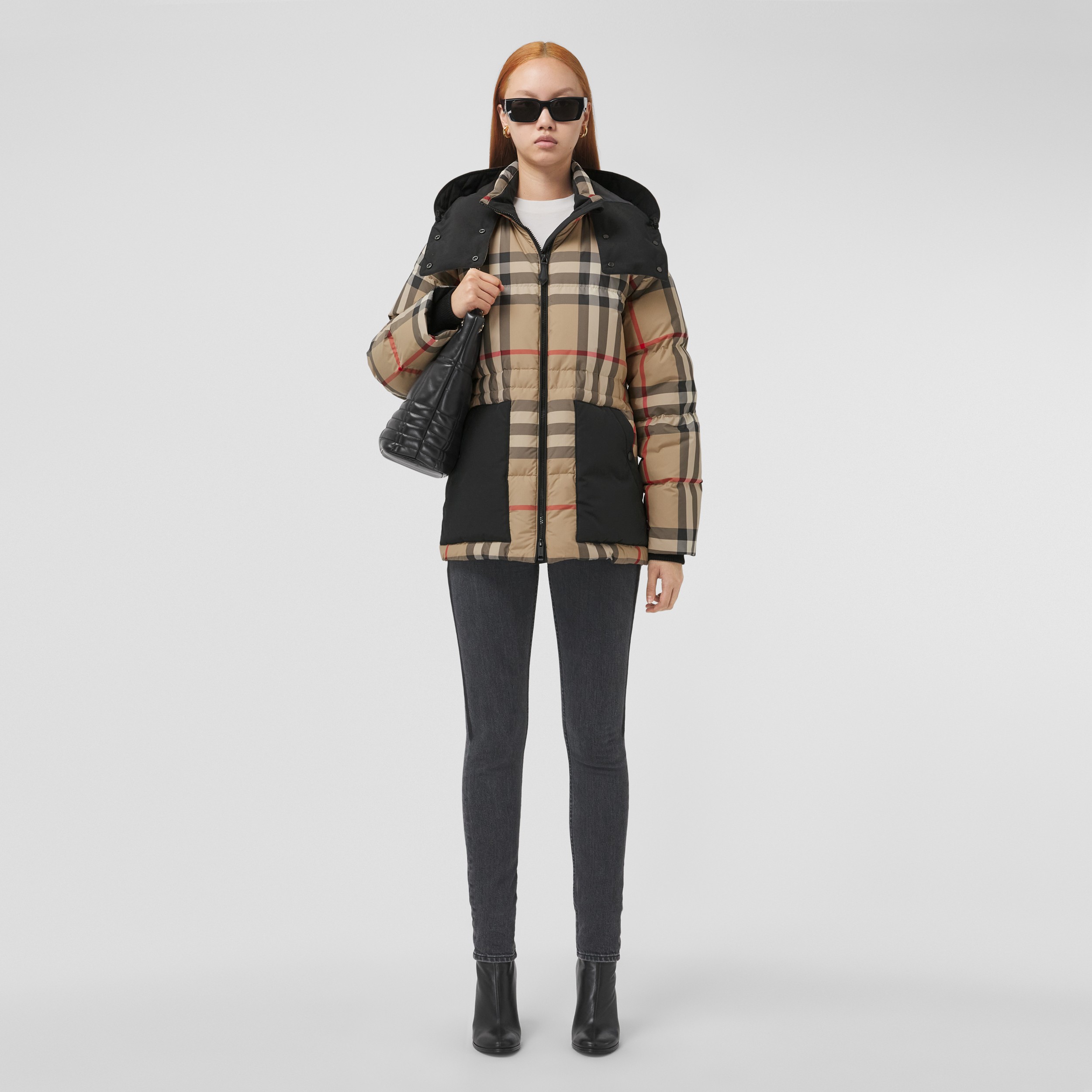 Detachable Hood Check Puffer Jacket in Archive Beige - Women | Burberry® Official - 1