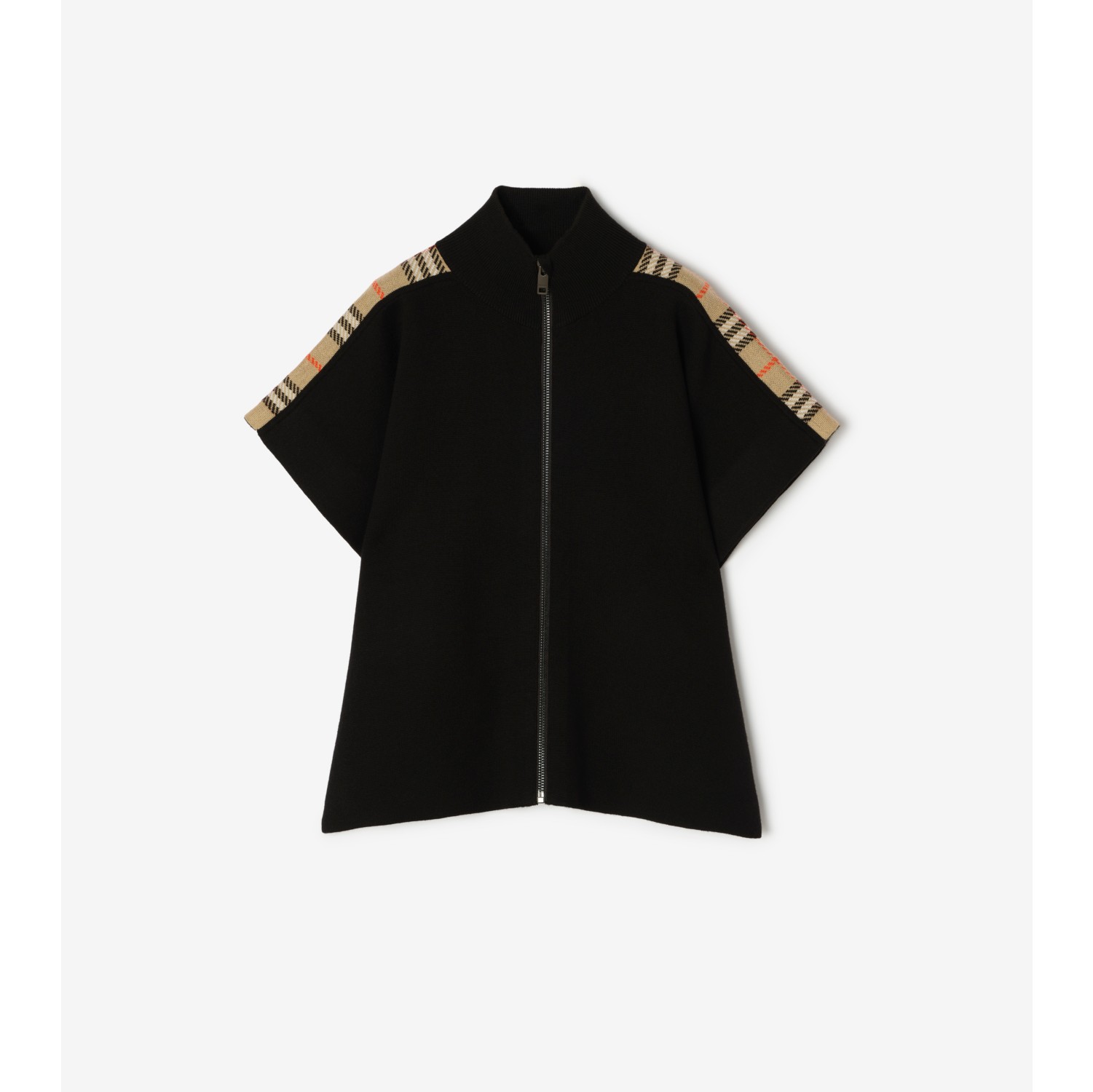 Check Trim Wool Cape