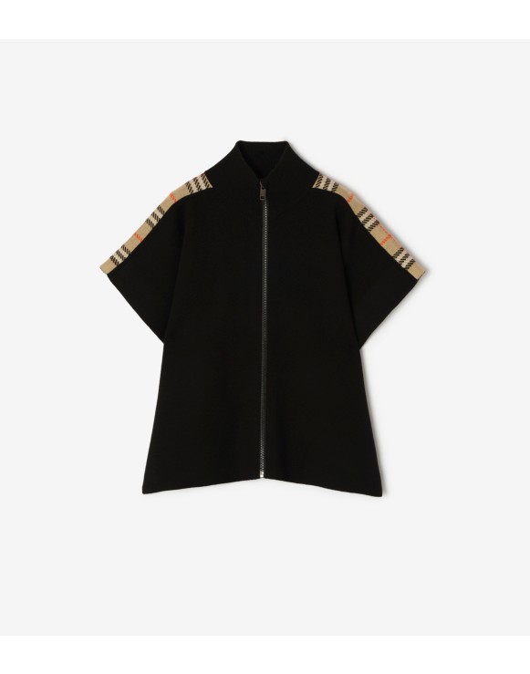 Check Trim Wool Cape