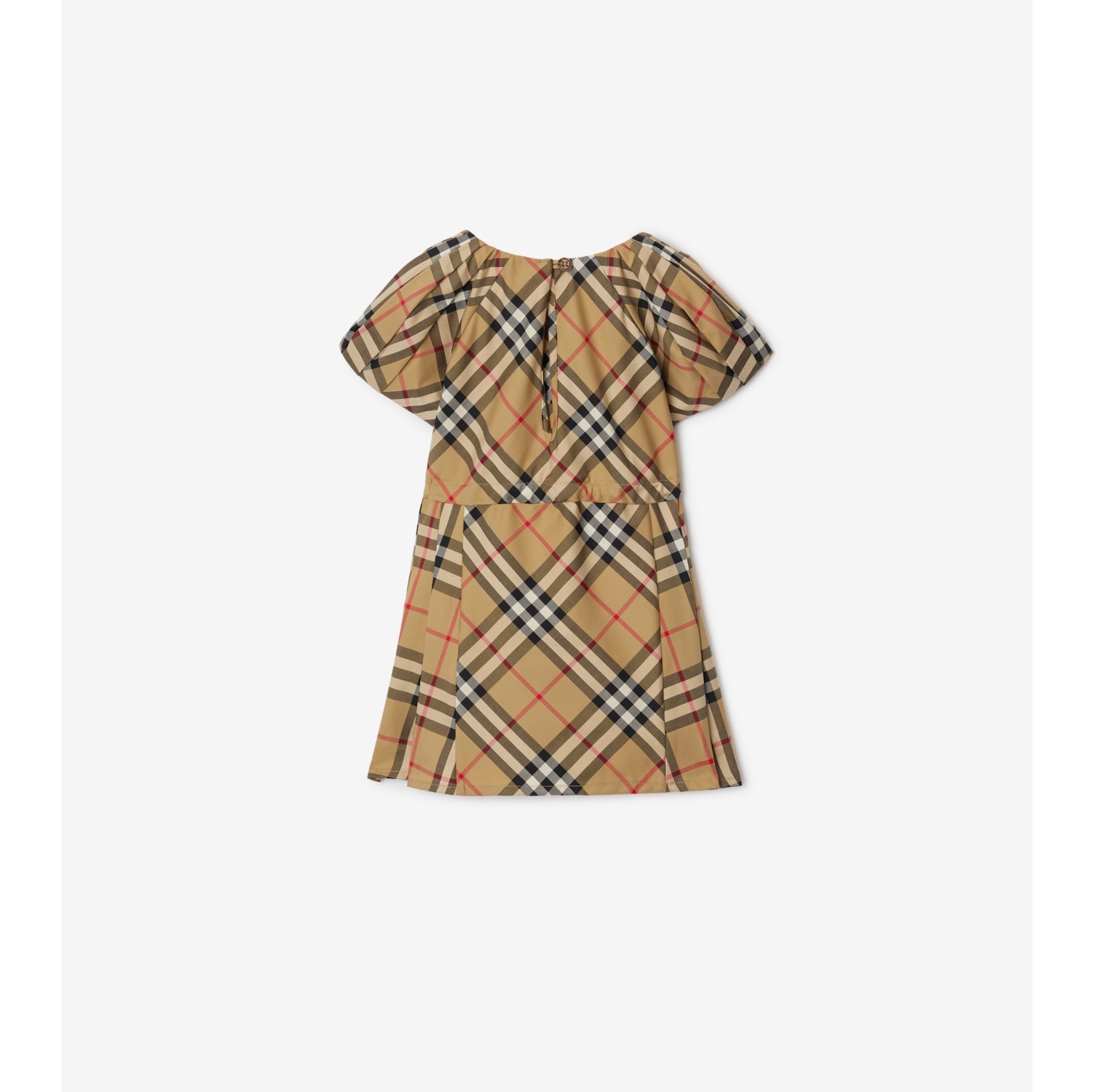 Pleated Check Stretch Cotton Dress in Archive beige Children