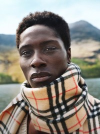 Burberry Model wearing Check Cashmere Scarf.