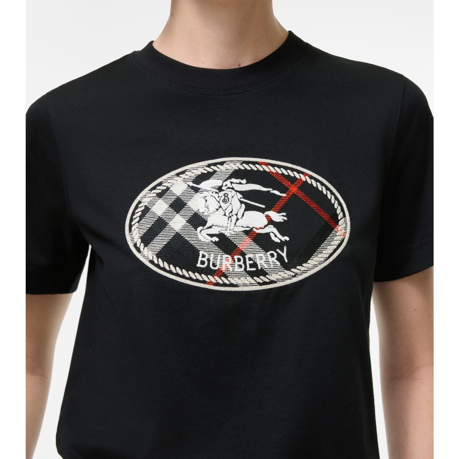 Check Knight Stamp Cotton T-shirt in Black - Women | Burberry® Official