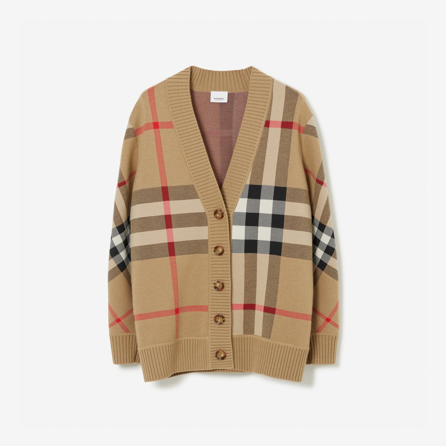 Check Wool Blend Cardigan in Archive Beige - Women | Burberry® Official