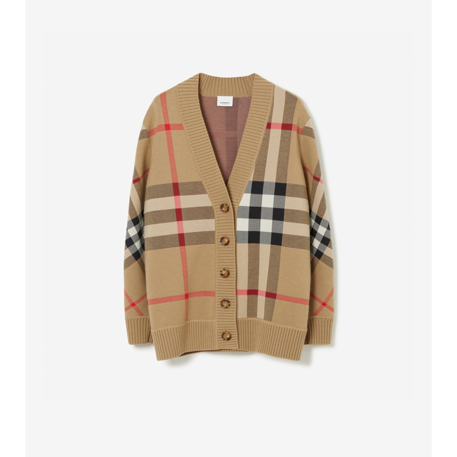 Check Wool Blend Cardigan in Archive beige - Women | Burberry® Official